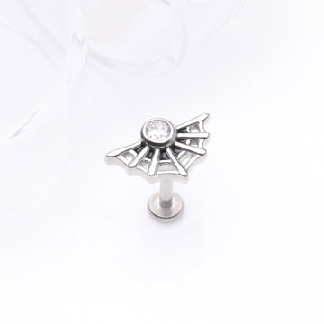 Detail View 1 of Spider Web Sparkle Internally Threaded Steel Flat Back Stud Labret-Clear Gem